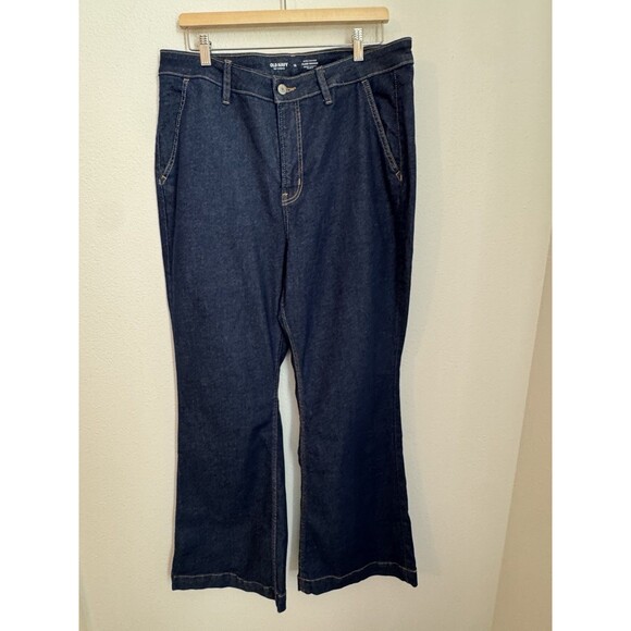 Old Navy Jeans Womens 16 Extra High Rise Flare Trousers 360 Stretch Blue EUC - Picture 1 of 7